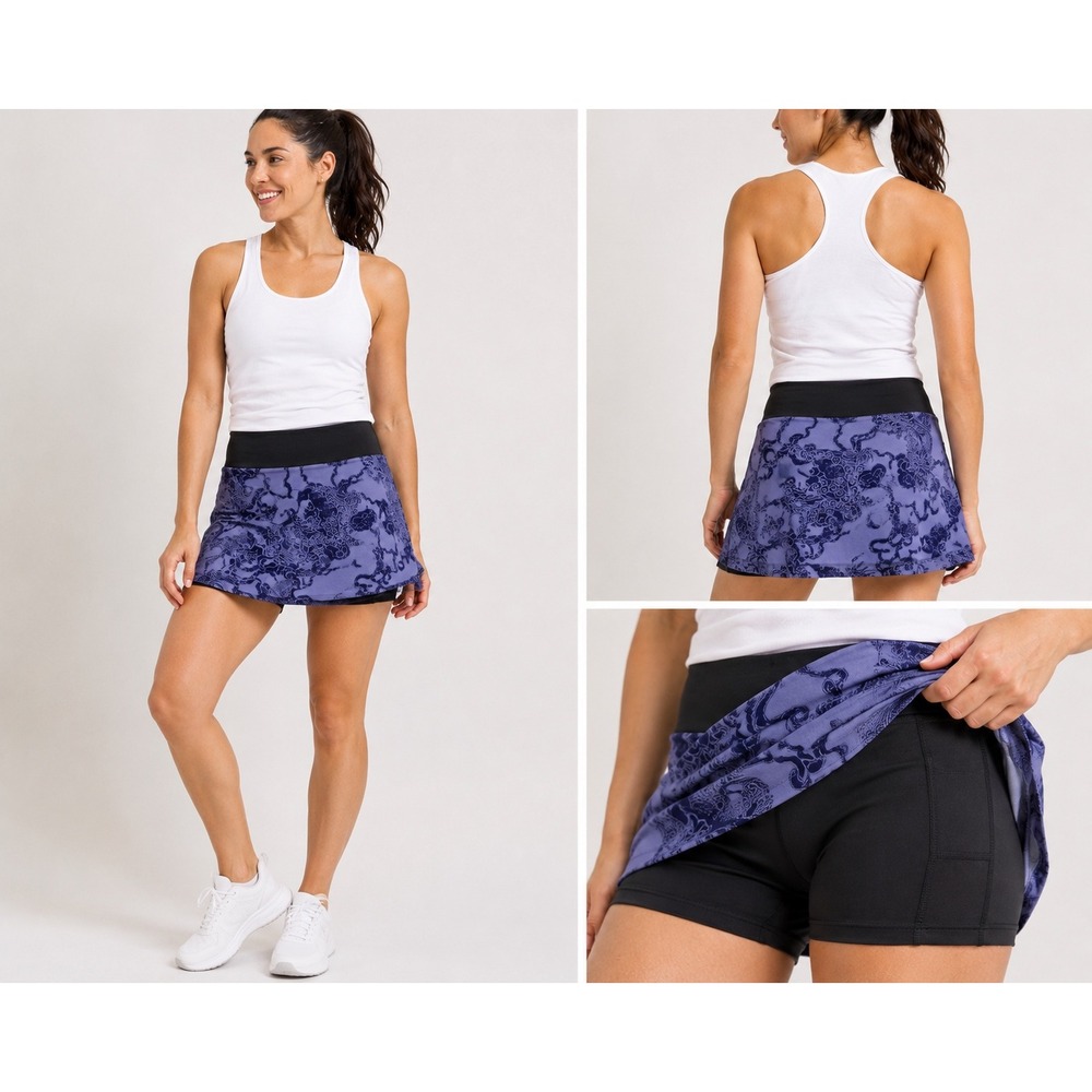Title Nine Women XS Blue Dragon Print Athletic Skort Tennis Golf Running Skirt